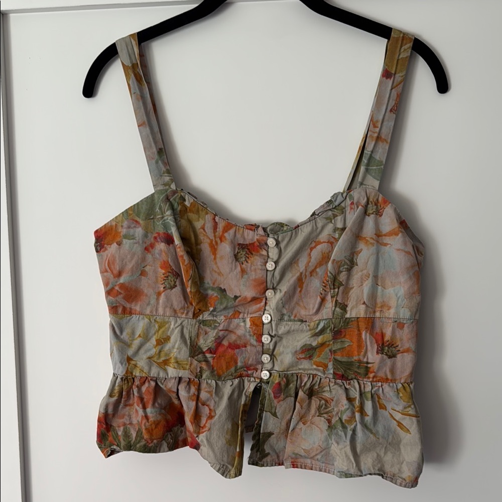 Orange and Green Sleeveless Crop Peplum Tank Top